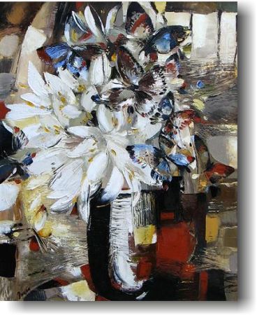 tablou cu flori - crini albi si fluturi